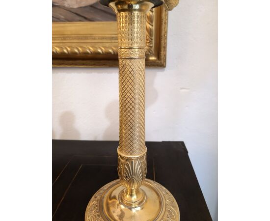 Pair of candlesticks in gilded bronze, Empire period     