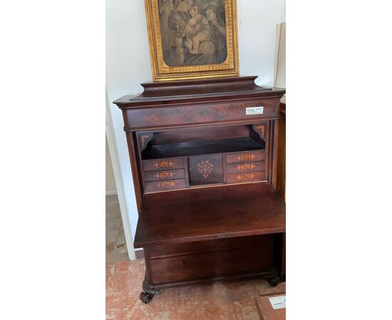 Secretaire in mogano con interno in palissandro