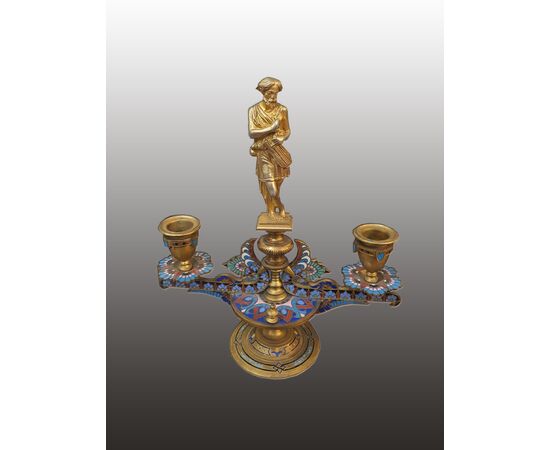 Coppia di candelabri - Bronzo dorato, Smalto cloisonné - XIX secolo