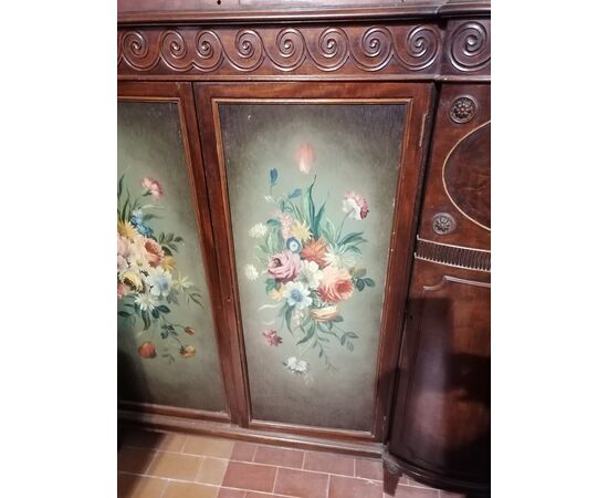 English 4-door sideboard with two painted panels     