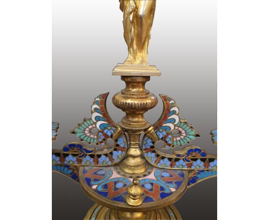 Coppia di candelabri - Bronzo dorato, Smalto cloisonné - XIX secolo