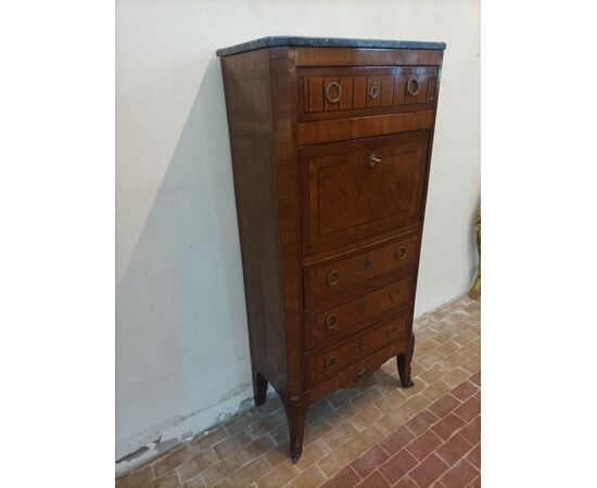 Piccolo secretaire Napoleone III in bois de roses filettato