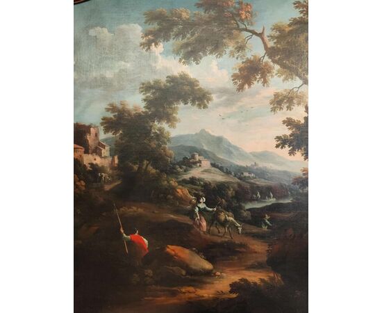 Scipione Cignaroli ( 1690 - 1766 ) , dipinto paesaggio con figure