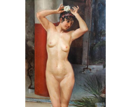 Bellissimo dipinto pompeiano raffigurante nudo di donna