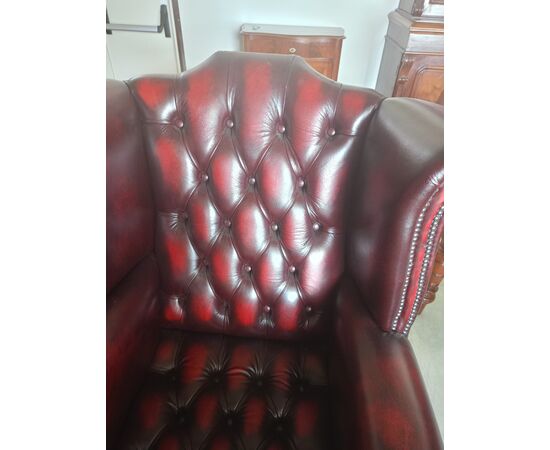 Coppia Bergere Chesterfield  rosso bordeaux con seduta capitonnèe