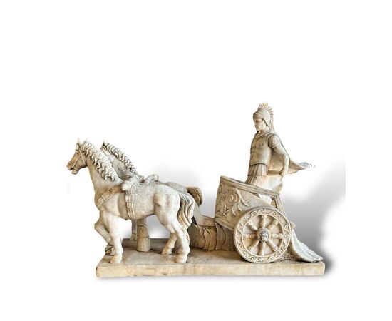 XIX Secolo, Coppia di Sculture in marmo, Bighe Romane