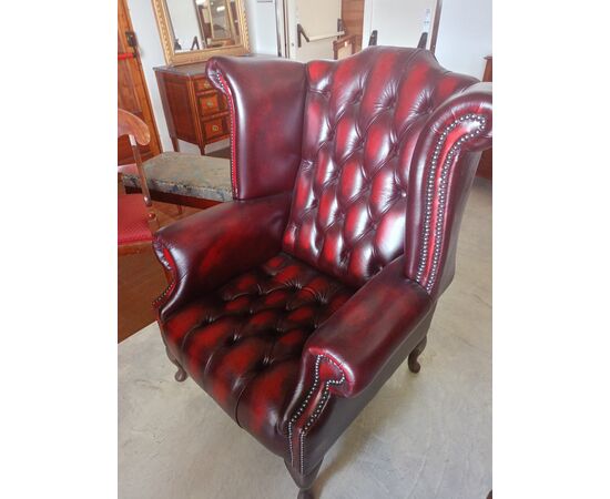 Coppia Bergere Chesterfield  rosso bordeaux con seduta capitonnèe