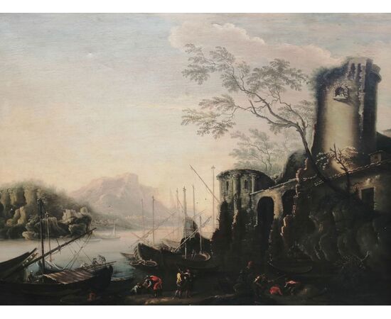 Marina delle torri - Paesaggio del '600 con squero, rovine e figure, da Salvator Rosa (1615 - 1673)