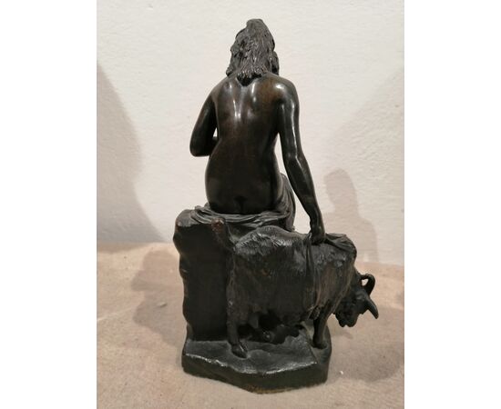 La ninfa Amaltea con la capra - Scultura in bronzo Francia XIX secolo firmata