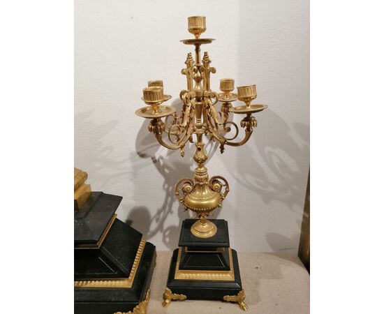 Orologio e candelabri in bronzo dorato trittico Francia seconda metà '800