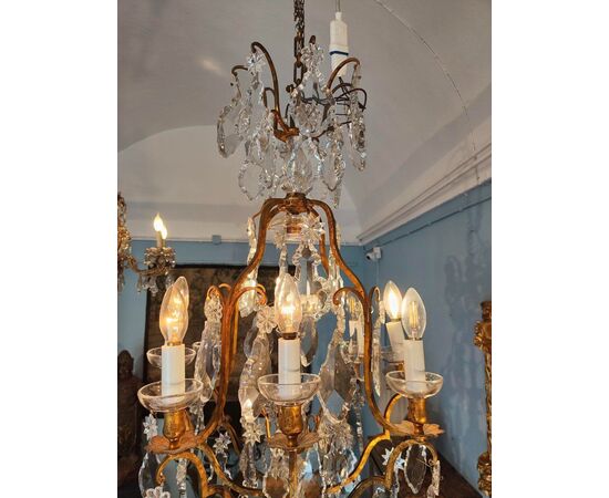 Lampadario in bronzo dorato e cristalli Baccarat  / con certificato Maison Baccarat