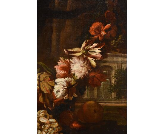 Natura morta con festone di fiori e frutta, Aniello Ascione (Napoli, notizie dal 1680 al 1708)