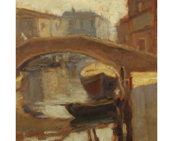 Dipinto di Emil Lindenfeld - Barche sul Canale