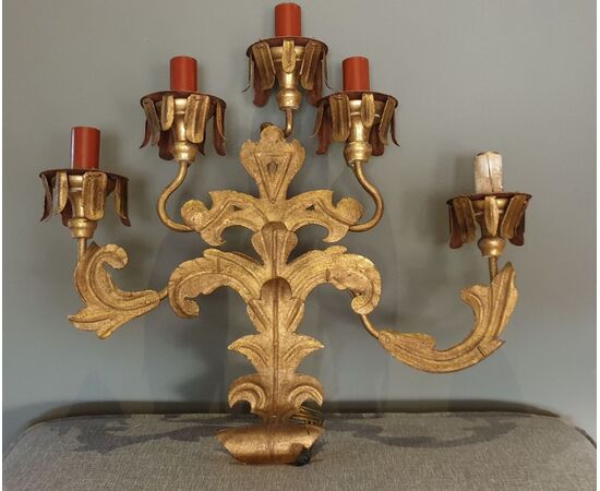 Pair of golden wrought iron sconces     