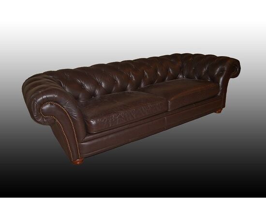 Antico superbo divano Chesterfield grande 4 posti del 1950 grigio