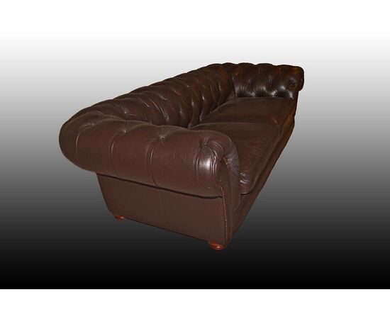 Antico superbo divano Chesterfield grande 4 posti del 1950 grigio