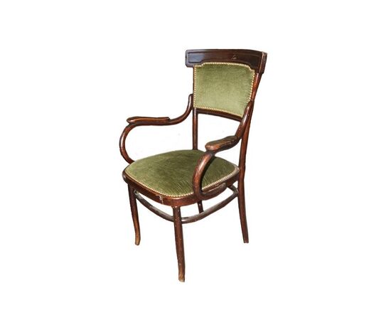 Antica Poltrona Thonet di inizio 1900 in legno di faggio tinto noce curvato 