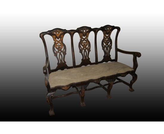 Salotto 2 poltrone con 1 divano di inizio 1800 stile Chippendale Spagnolo dorato 