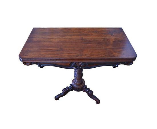 Tavolino da gioco inglese stile Regency di inizio 1800 in legno di palissandro 