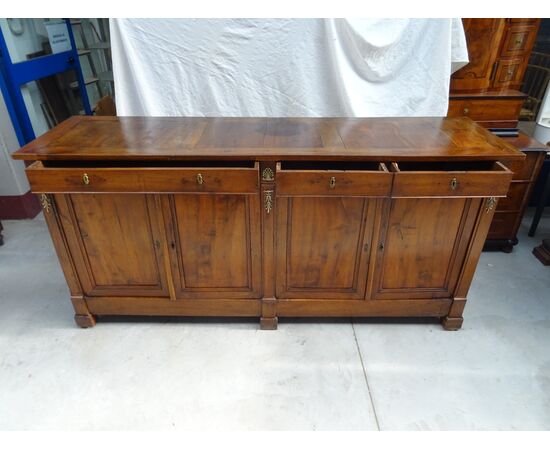 Credenza Impero in noce massello a 4 porte con bronzi 1820 Francia