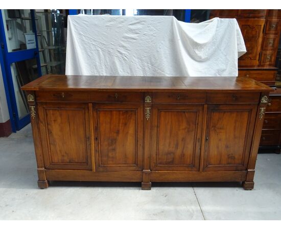 Credenza Impero in noce massello a 4 porte con bronzi 1820 Francia