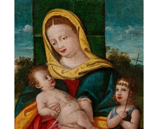 Bottega di Rizzo Da Santacroce (notizie 1504 – 1545)  Madonna con Bambino e San Giovannino