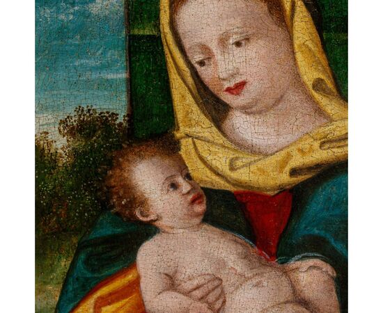 Bottega di Rizzo Da Santacroce (notizie 1504 – 1545)  Madonna con Bambino e San Giovannino