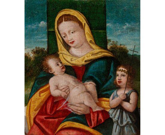 Bottega di Rizzo Da Santacroce (notizie 1504 – 1545)  Madonna con Bambino e San Giovannino