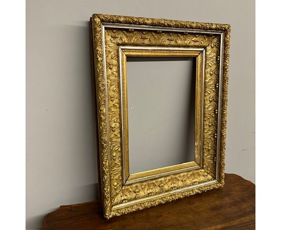 Antica cornice foglia oro e argento XIX sec . Mis 69 x 54 . Interna utile 47 x 33 , 50 