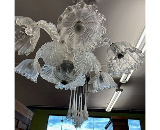 Antico Lampadario Chandelier Barovier e Toso Murano Venice 1930 .  Sei Luci . Lavorazione a rilievo . Mis Altezza cm 90 diametro cm 80 