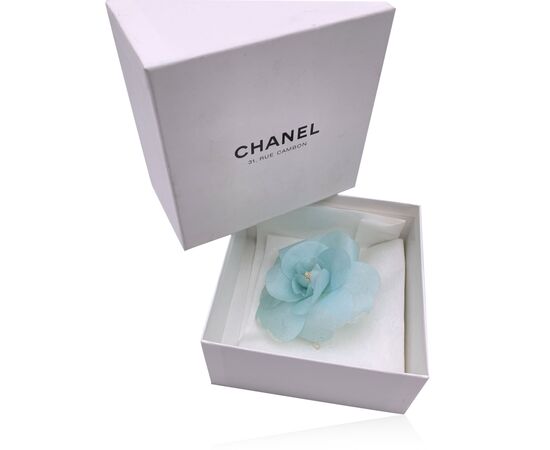 CHANEL Spilla Vintage in Tela Col. Blu Camellia