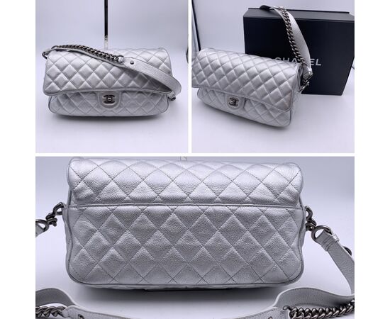 CHANEL Borsa a Tracolla in Pelle Col. Argento Easy Flap M