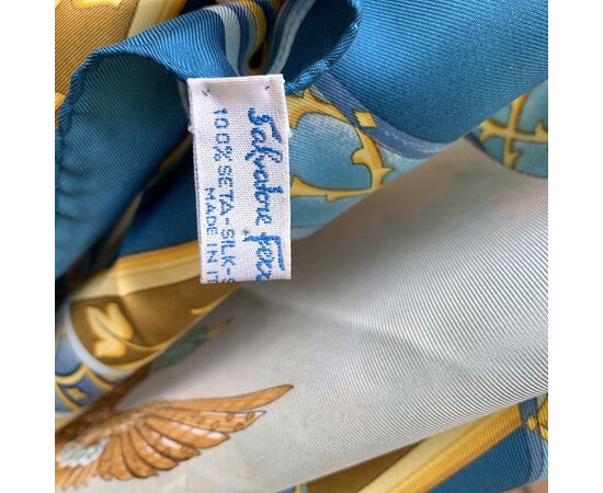 SALVATORE FERRAGAMO Foulard Vintage in Seta Col. Turchese -