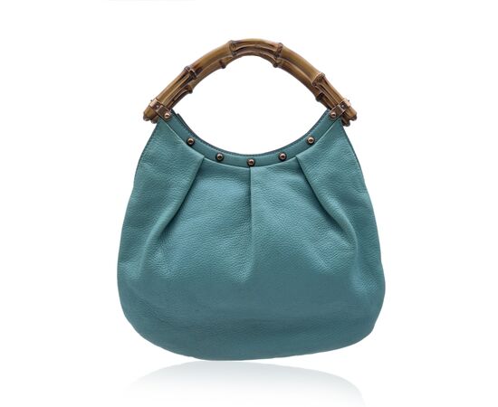 GUCCI Borsa Hobo in Pelle Col. Turchese Bamboo M