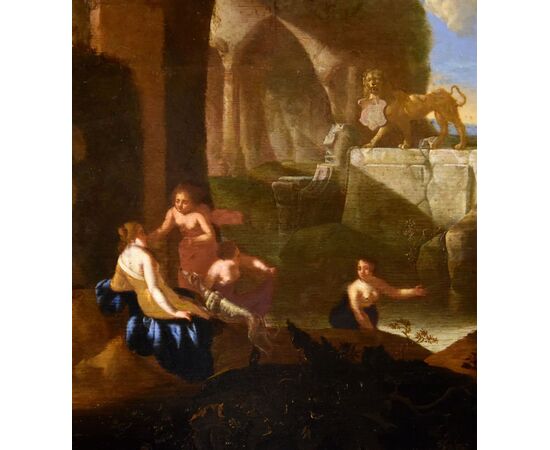 Diana e le ninfe in una grotta, Jacques Muller (Utrecht 1630 - 1680) Firmato: ‘J. Muller f(ecit).’