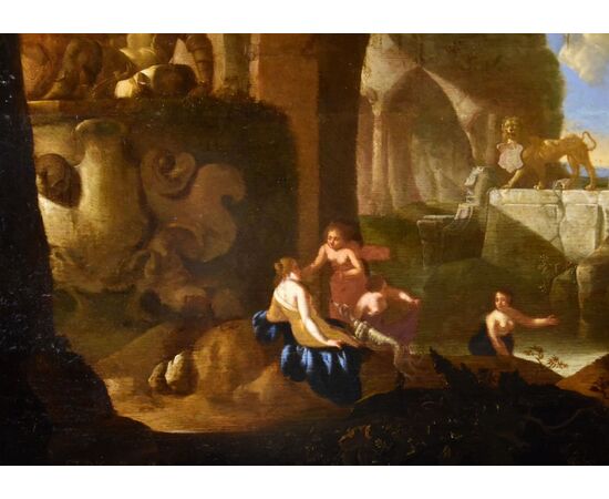 Diana e le ninfe in una grotta, Jacques Muller (Utrecht 1630 - 1680) Firmato: ‘J. Muller f(ecit).’