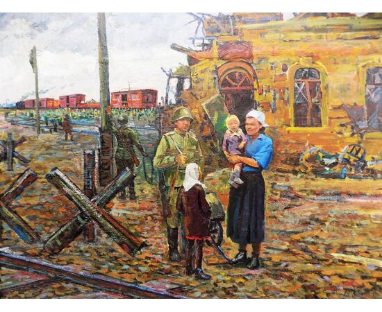 Eremenko Pavel Yakovlevich ( 1915-1999), Città liberata, cm 100 x 150, olio tela, anno 1980.