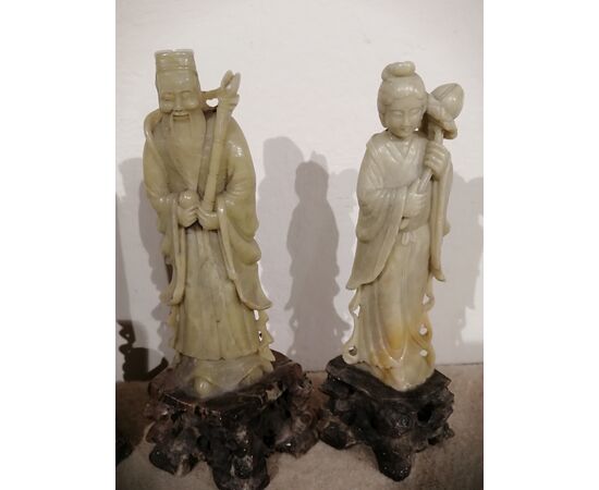 Collezione di 10 statuette cinesi in pietra saponaria XIX secolo - sculture di saggi