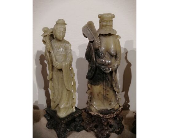 Collezione di 10 statuette cinesi in pietra saponaria XIX secolo - sculture di saggi