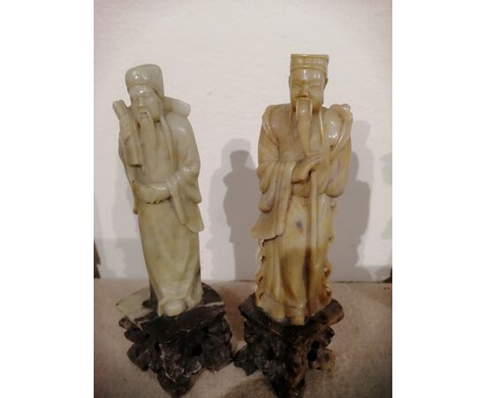 Collezione di 10 statuette cinesi in pietra saponaria XIX secolo - sculture di saggi