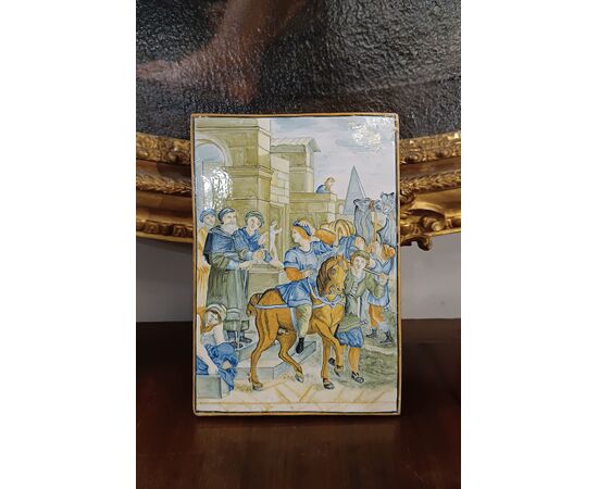 PLACCA IN MAIOLICA CASTELLI VERTICALE PRIMA META’ DEL XVIII SECOLO 