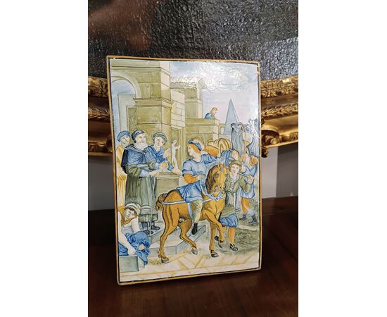 PLACCA IN MAIOLICA CASTELLI VERTICALE PRIMA META’ DEL XVIII SECOLO 