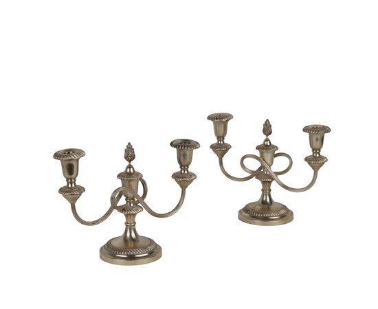 Coppia di Candelabri in Argento Pampaloni Franco Firenze Italia Metà '900