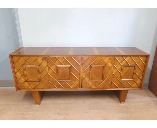 CREDENZA ART DECO ANNI '40 IN ROVERE BIONDO NELLO STILE DI GIO PONTI