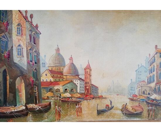 Olio su tela Italiano Raffigurante Scena di Venezia Antonio Molinari 1902 - 1995