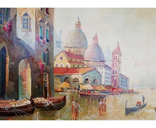 Olio su tela Italiano Raffigurante Scena di Venezia Antonio Molinari 1902 - 1995