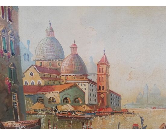 Olio su tela Italiano Raffigurante Scena di Venezia Antonio Molinari 1902 - 1995