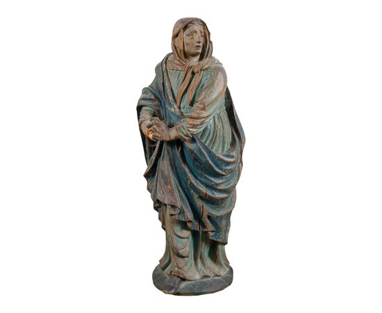 Scultura in legno intagliata e dipinto - Madonna orante - Italia, XVII-XVIII secolo.