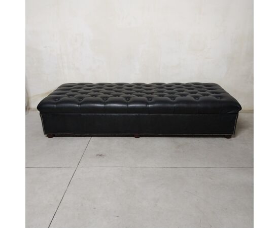 Panca chesterfield inglese originale vintage in pelle nera antracite 