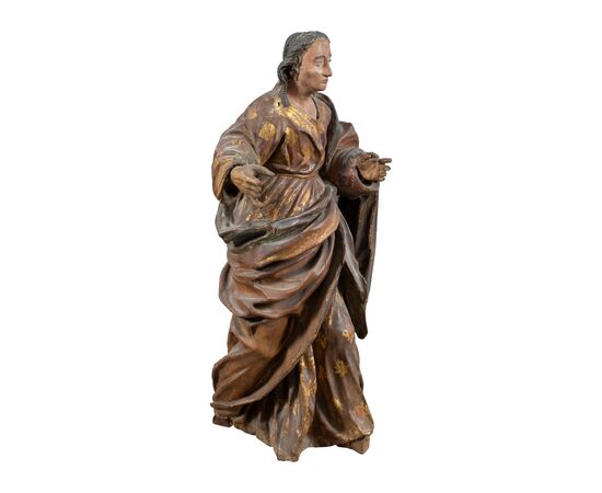 Scultura in legno intagliata e dipinto - Figura di santa - Italia, XVII-XVIII secolo.